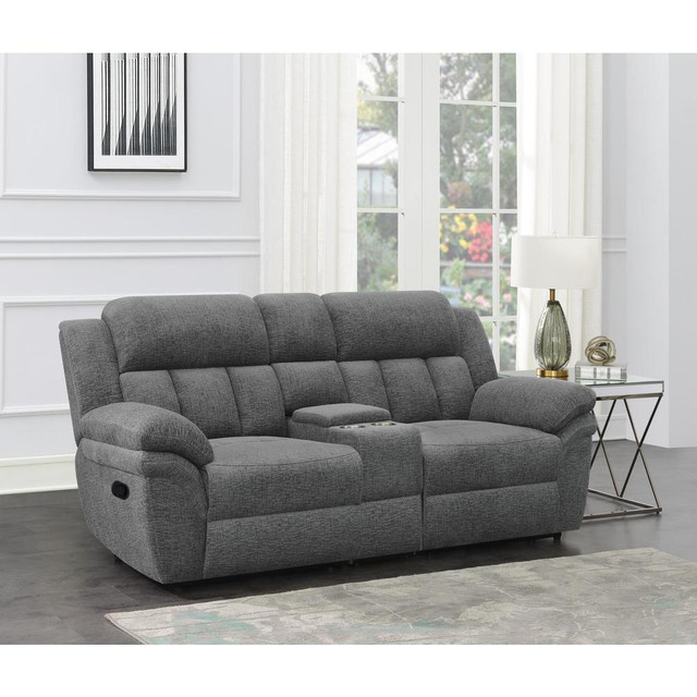 Bahrain Upholstered Motion Loveseat with Console Charcoal