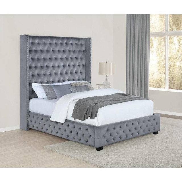 Rocori Eastern King Wingback Tufted Bed Grey