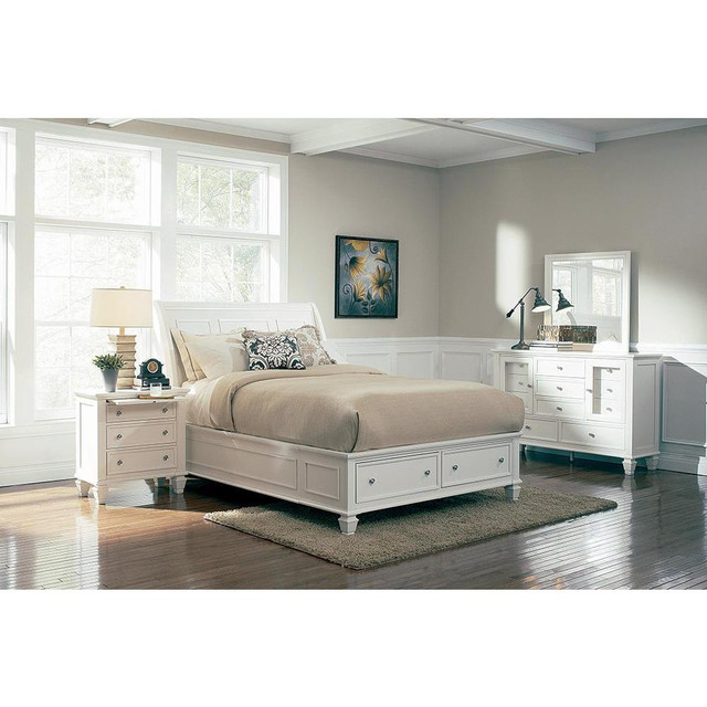 Sandy Beach California King Storage Sleigh Bed Cream White