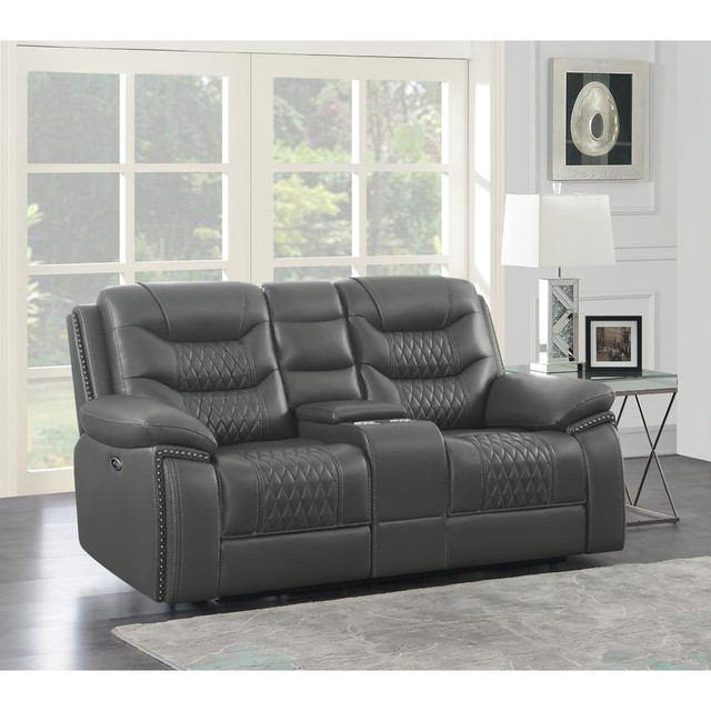 Flamenco Tufted Upholstered Power Loveseat with Console Charcoal