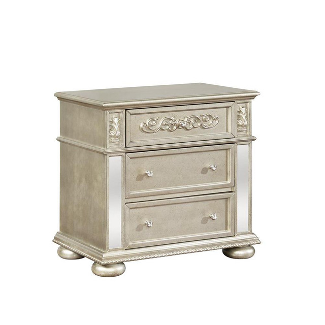 Heidi 3-drawer Nightstand Metallic Platinum