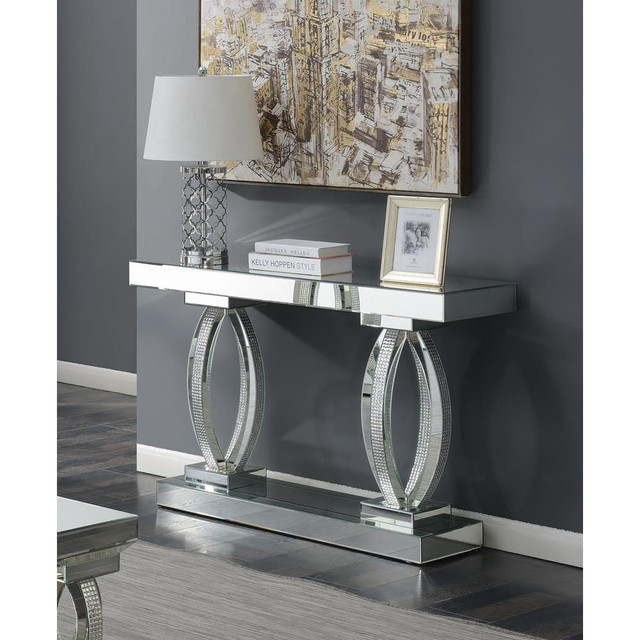 Amalia Rectangular Sofa Table with Shelf Clear Mirror