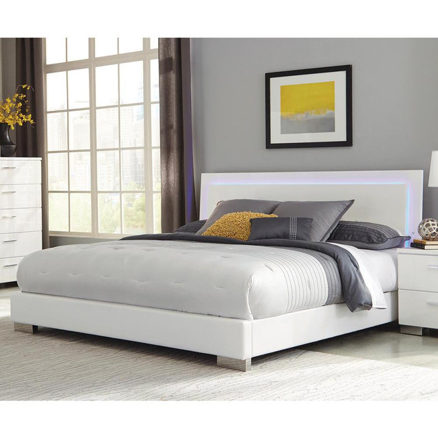 Felicity California King Panel Bed with LED Lighting Glossy White