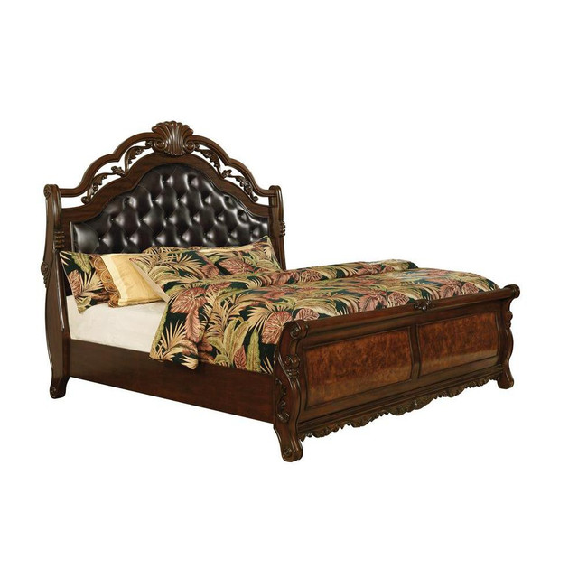 Exeter Queen Tufted Upholstered Sleigh Bed Dark Burl