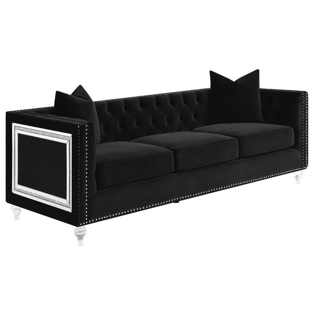 Delilah Upholstered Tufted Tuxedo Arm Sofa Black