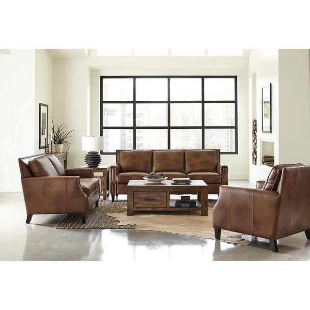 Leaton 3-piece Recessed Arms Living Room Set Brown Sugar