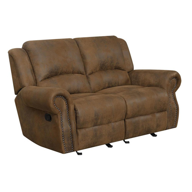 Sir Rawlinson Rolled Arm Glider Loveseat with Nailhead Trim Buckskin Brown