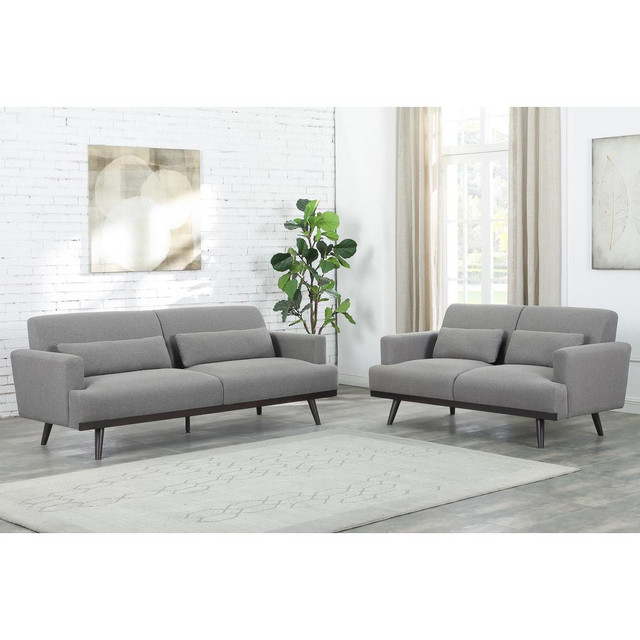2-piece Upholstered Living Room Set with Track Arms Sharkskin and Dark Brown