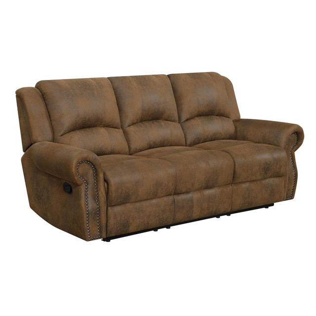 Sir Rawlinson Rolled Arm Motion Sofa with Nailhead Trim Buckskin Brown