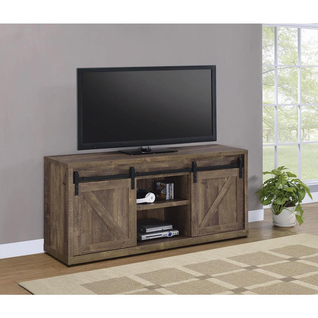 Brockton 59-inch 3-shelf Sliding Doors TV Console Rustic Oak