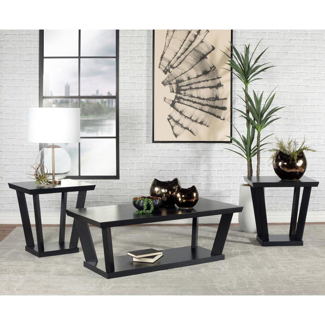 Aminta 3-piece Occasional Set with Open Shelves Black