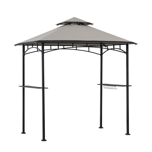 5 ft. x 8 ft. Black Steel 2-tier Grill Gazebo with Gray and Black Canopy