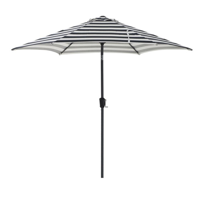 Sunjoy 9ft Patio Umbrella Outdoor Table Market Umbrella with Push Button Tilt, Crank Lift and 6 Sturdy Steel Ribs for Garden, Deck, Backyard, Pool, Black