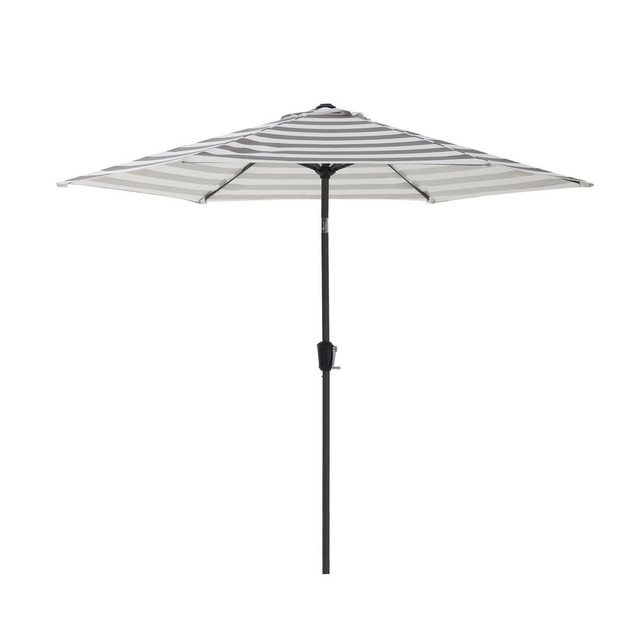 Sunjoy 9ft Patio Umbrella Outdoor Table Market Umbrella with Push Button Tilt, Crank Lift and 6 Sturdy Steel Ribs for Garden, Deck, Backyard, Pool, Gray