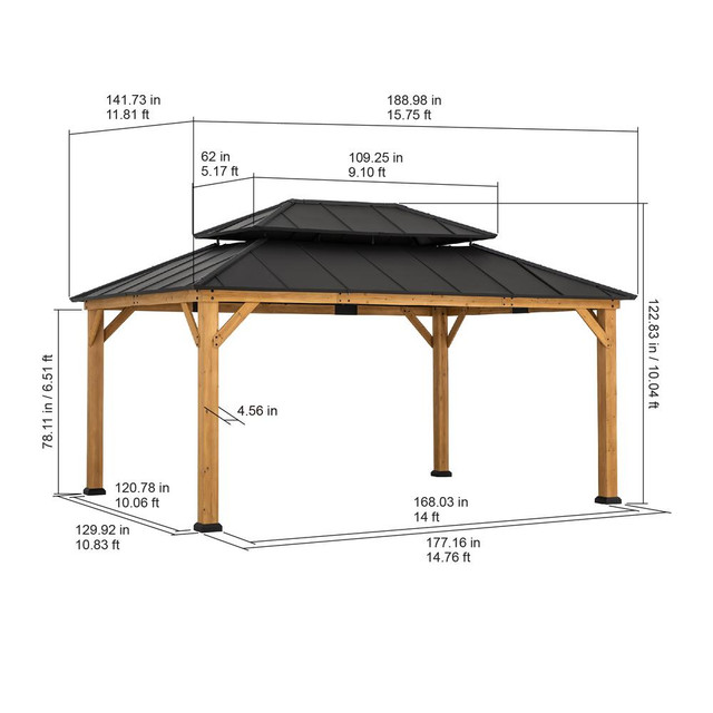 Sunjoy 12x16 ft. Wood Outdoor Patio Steel Hardtop Gazebo