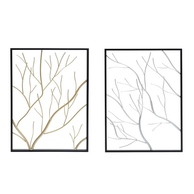 Set of 2 Gold & Silver Tree Branches Wall Decor Panels