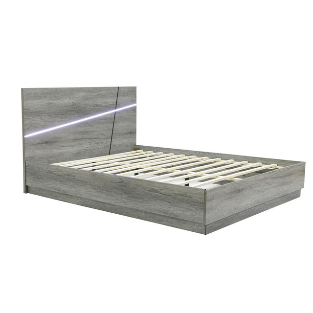 Modern Gray Queen Platform Bed Headboard and Frame Set with Lights