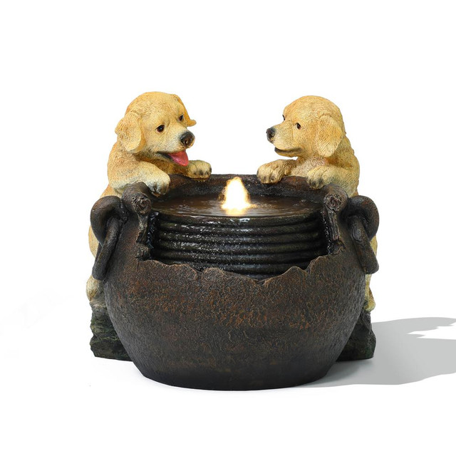 Puppy Love Farmhouse Resin Outdoor Fountain with Lights