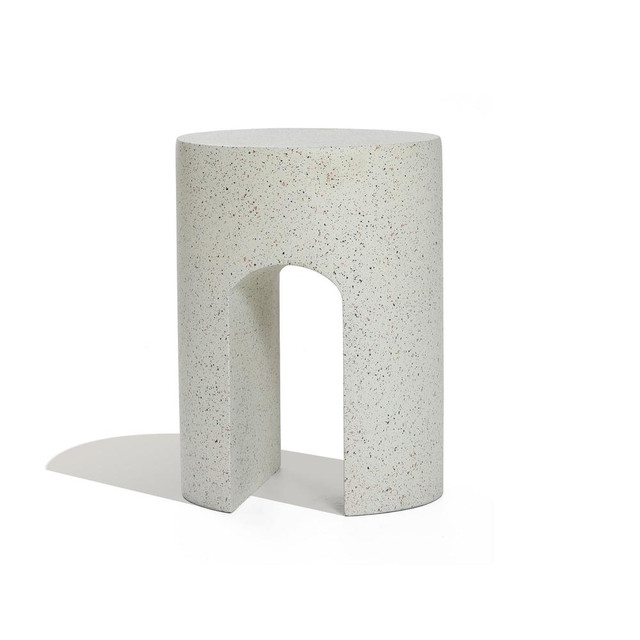 Mod Ivory White Cement Round with U-Shape Outdoor Side Table