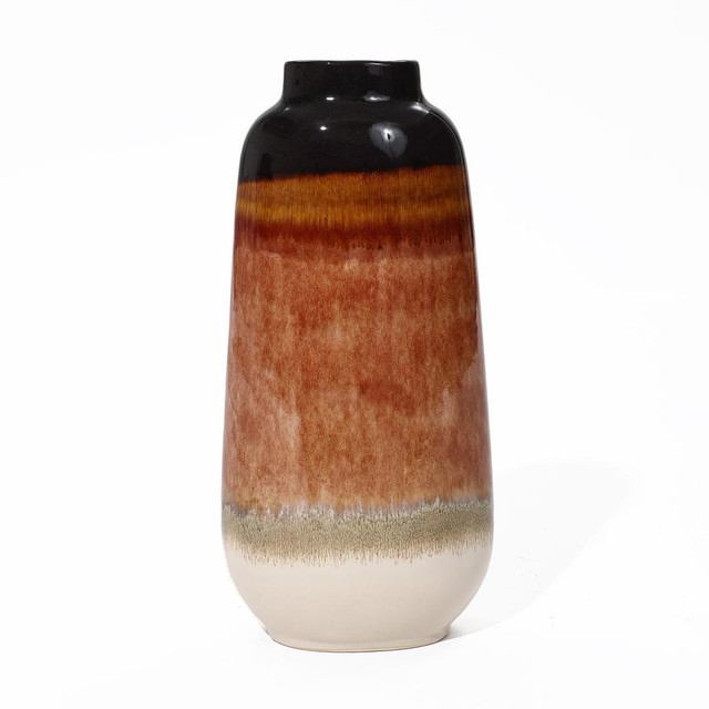 Earth Tones 15.4-Inch Tall Round Stoneware Vase