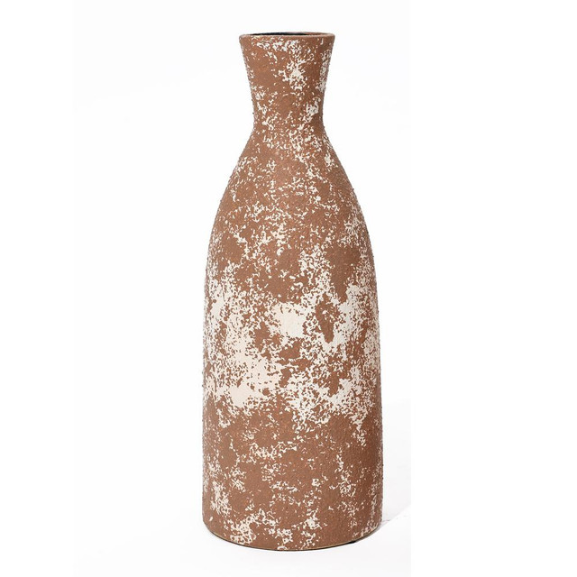 Rustic Brown 15.9-Inch Tall Round Stoneware Vase