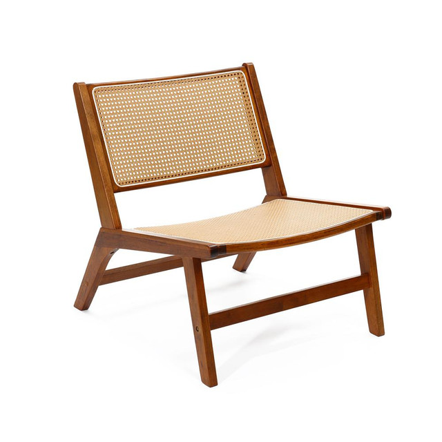 Brown Rubberwood with PE Rattan Low Profile Armless Accent Chair, Set of 2