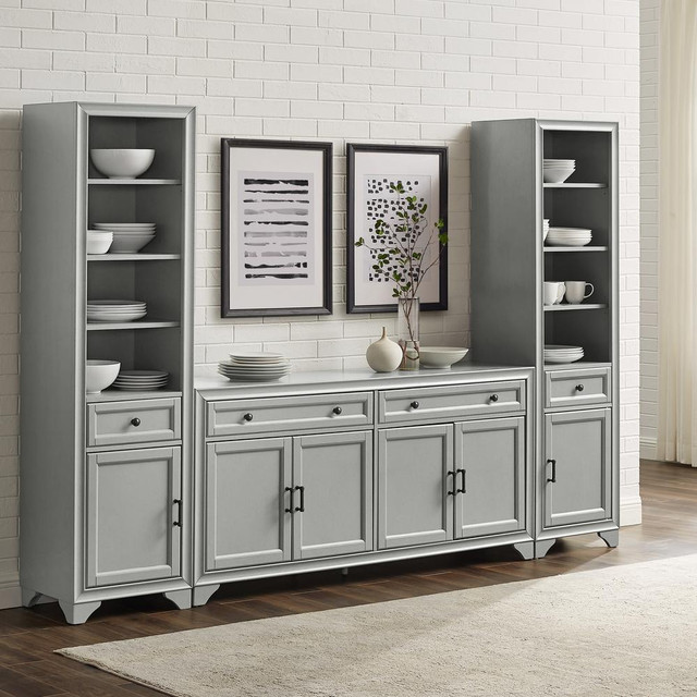 Tara 3Pc Sideboard And Bookcase Set Distressed Gray - Sideboard & 2 Bookcases