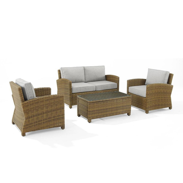 Bradenton 4Pc Outdoor Wicker Conversation Set Gray/Weathered Brown - Loveseat, Coffee Table, & 2 Arm Chairs