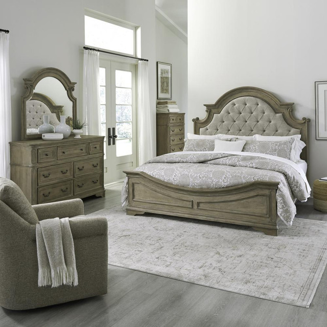 Magnolia Manor King Uph Bed, Dresser & Mirror, Chest