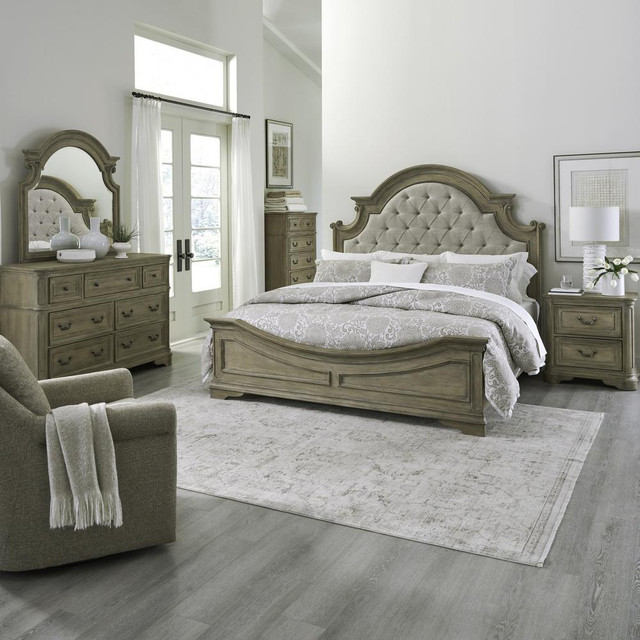 Magnolia Manor King Uph Bed, Dresser & Mirror, Chest, Night Stand