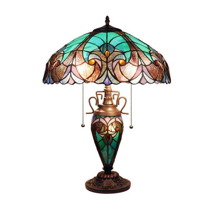 CHLOE Lighting - LIAISON Victorian-Style Antique Dark Bronze 3 Light Double Lit Table Lamp 16" Wide
