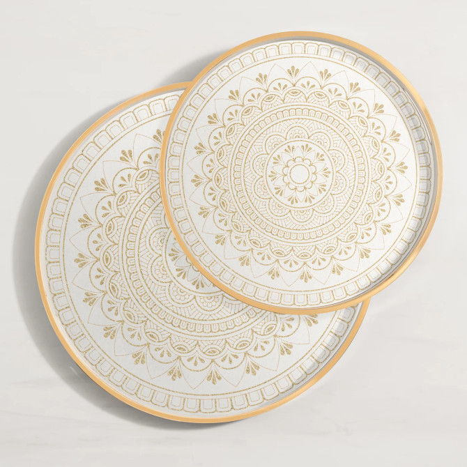 Gold Trim 2 Piece Round Tray Set - Florence