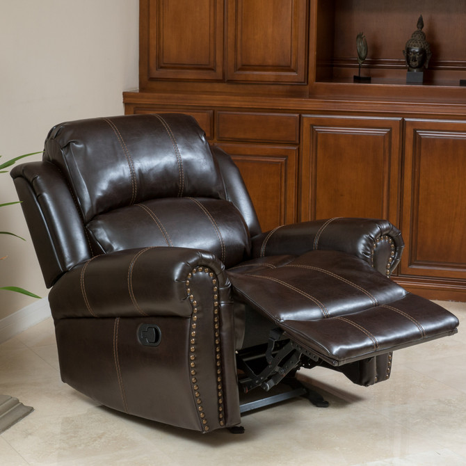 Harbor Dark Brown Leather Glider Recliner Club Chair