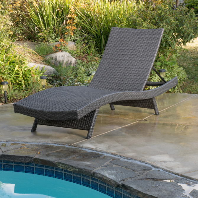 Olivia Outdoor Grey Wicker Chaise Lounge Chair