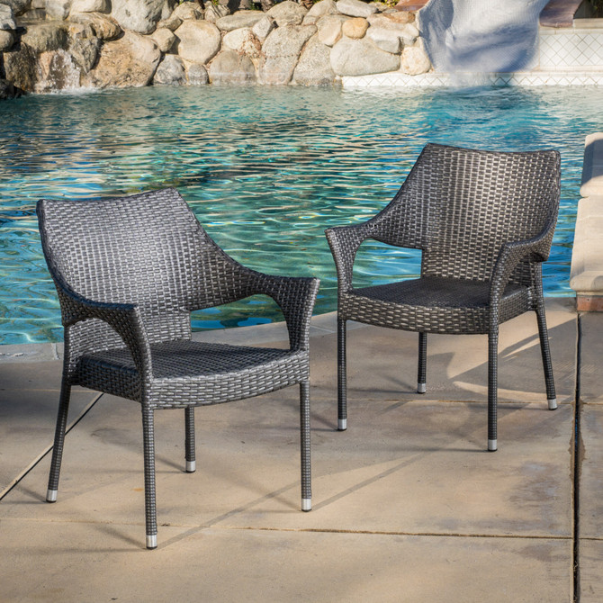 (Set of 2) Alameda Outdoor Grey Wicker Chairs