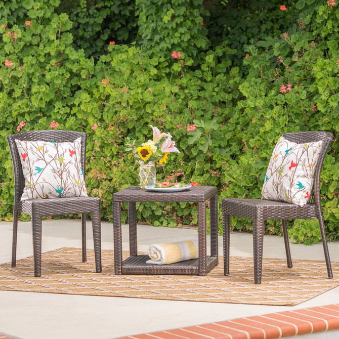 Capella Outdoor 3 Piece Multibrown Wicker Stacking Chair Chat Set