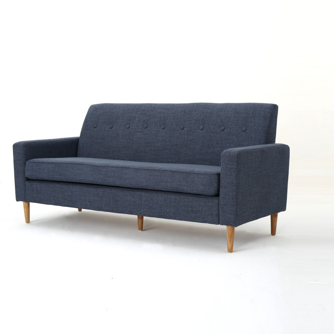 Stratford Mid Century Modern Dark Blue Fabric 3 Seater Sofa