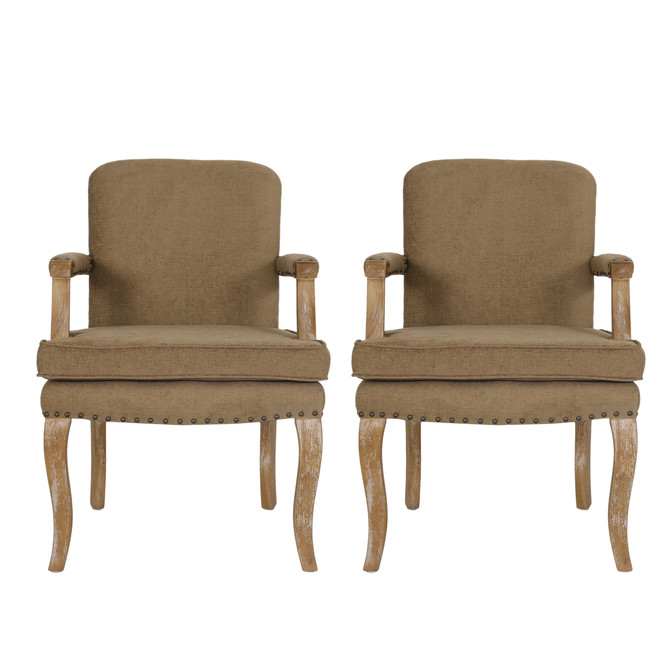 Tim French Country Fabric Dining Arm Chair with Nailhead Trim, Set of 2