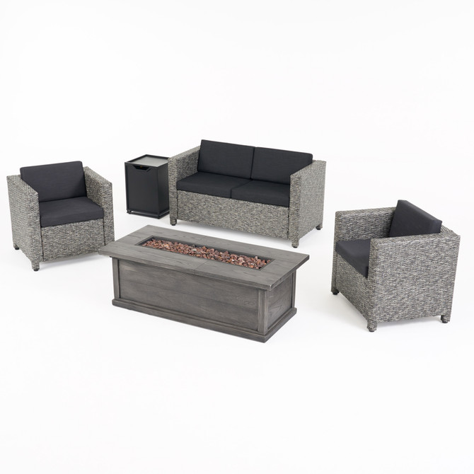 Candance Outdoor 4 Seater Wicker Chat Set with Fire Pit