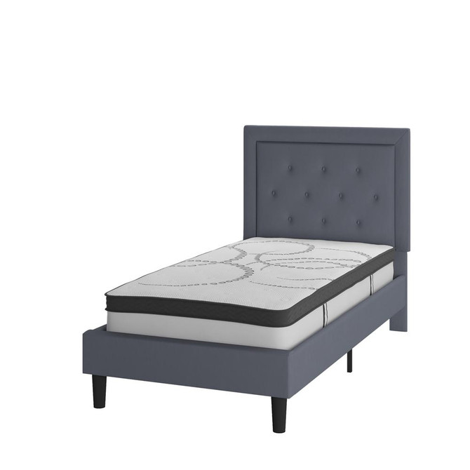 Roxbury Twin Size Tufted Upholstered Platform Bed in Light Gray Fabric with 10 Inch CertiPUR-US Certified Pocket Spring Mattress