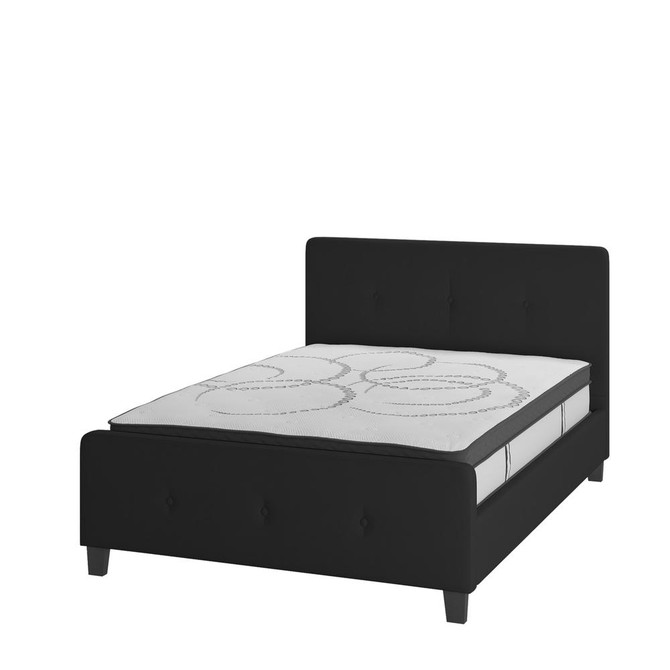 Tribeca Full Size Tufted Upholstered Platform Bed in Black Fabric with 10 Inch CertiPUR-US Certified Pocket Spring Mattress