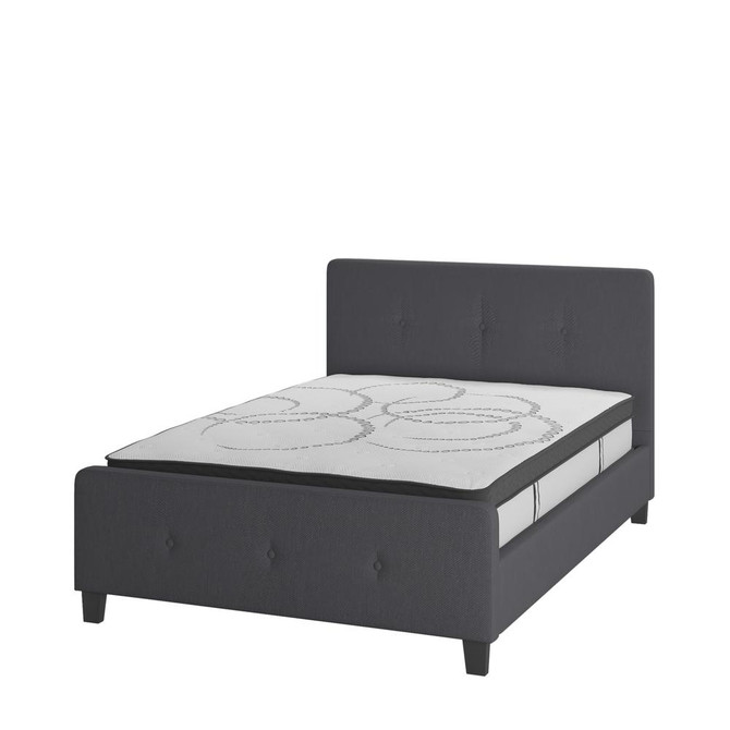 Tribeca Full Size Tufted Upholstered Platform Bed in Dark Gray Fabric with 10 Inch CertiPUR-US Certified Pocket Spring Mattress