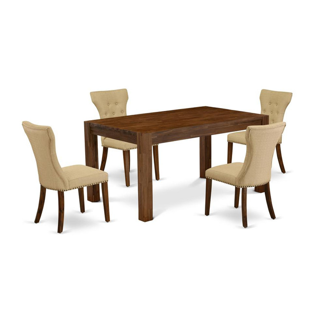 East West Furniture CNGA5-N8-03 5-Piece Dining Table Set- 4 Parson Chairs with Brown Linen Fabric Seat and Button Tufted Chair Back - Rectangular Table Top & Wooden 4 legs - Antique Walnut Finish