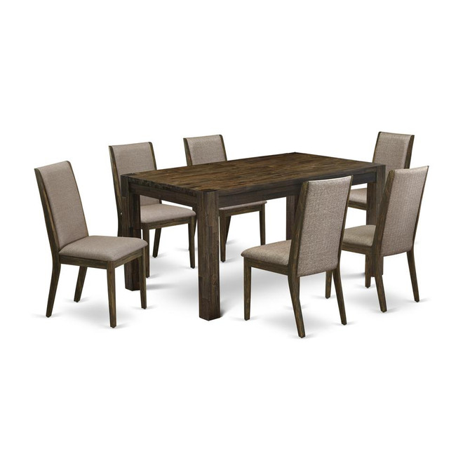 East West Furniture CNLA7-77-16 7-Pc Kitchen Dining Room Set- 6 Parson Dining Chairs with Dark Khaki Linen Fabric Seat and Stylish Chair Back - Rectangular Table Top & Wooden 4 Legs - Distressed Jacob
