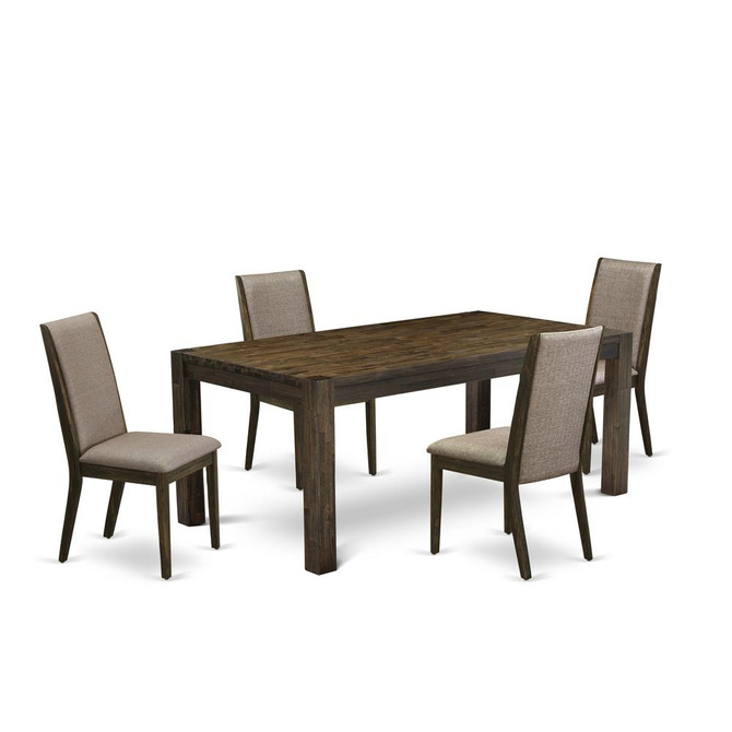 East West Furniture LMLA5-77-16 5-Pc Modern Dining Table Set- 4 Upholstered Dining Chairs with Dark Khaki Linen Fabric Seat and Stylish Chair Back - Rectangular Table Top & Wooden 4 Legs - Distressed