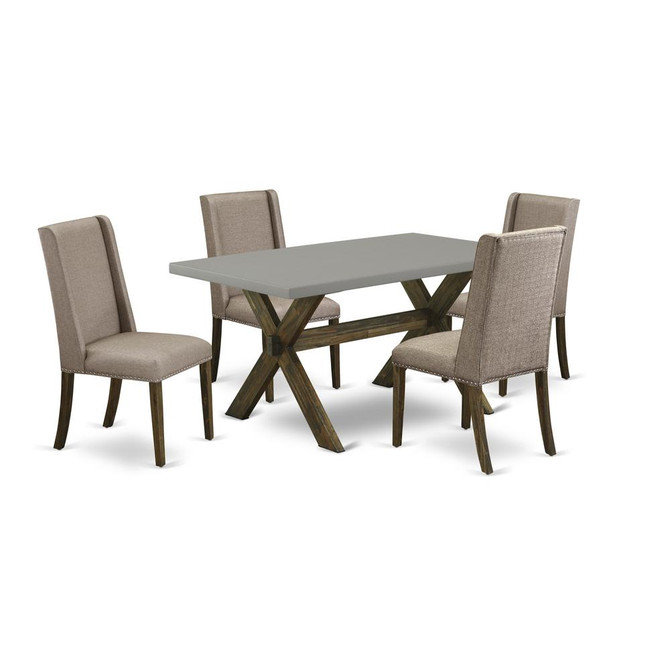 East West Furniture 5-Pc Dinette Set Included 4 Parson Chair Upholstered Seat and Stylish Chair Back and Rectangular Dining Table with Cement Color Kitchen Table Top - Distressed Jacobean Finish