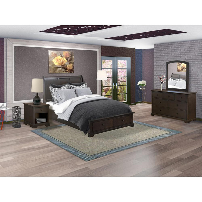 Cordova 4-Pc Queen Size Bedroom Set Consists of a Wooden Platform Bed