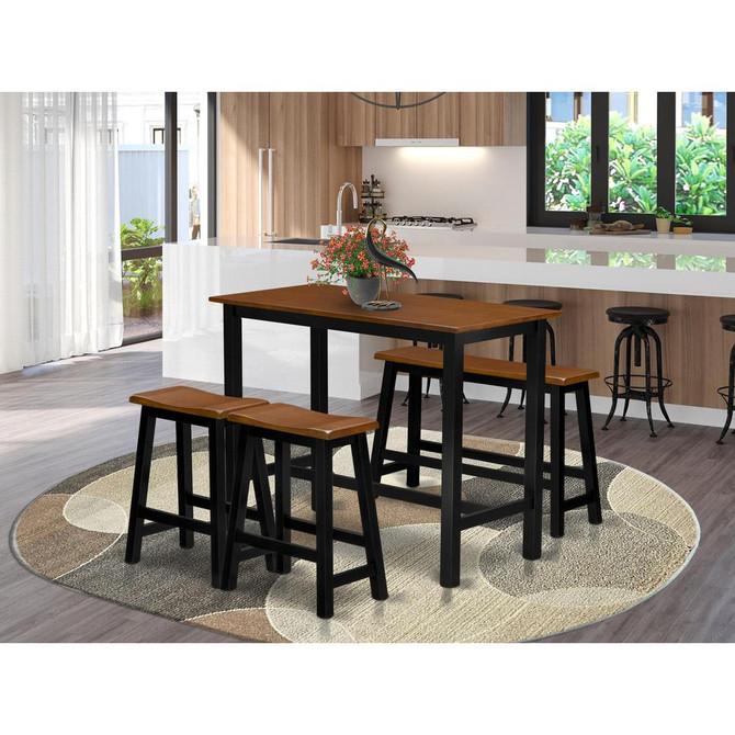 East West Furniture 4 Piece Kitchen Dining Table Set Contains a Dining Room Table, 2 Stools with a Dining Table Bench - Black & Cherry Finish