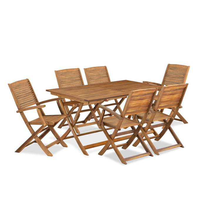 7 Piece Outdoor Patio Dining Sets Consist of a Rectangle Acacia Table