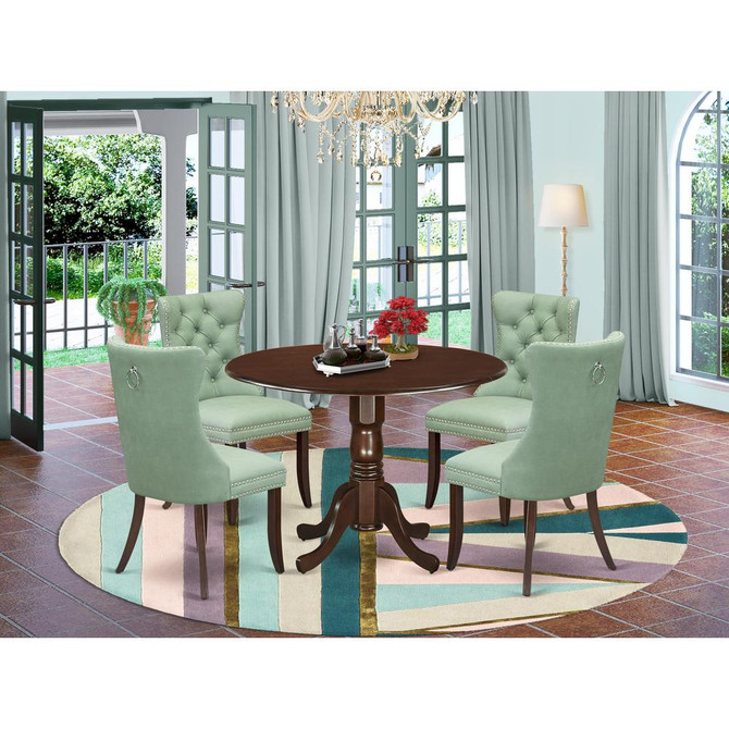 5 Piece Dining Table Set Contains a Round Kitchen Table with Dropleaf